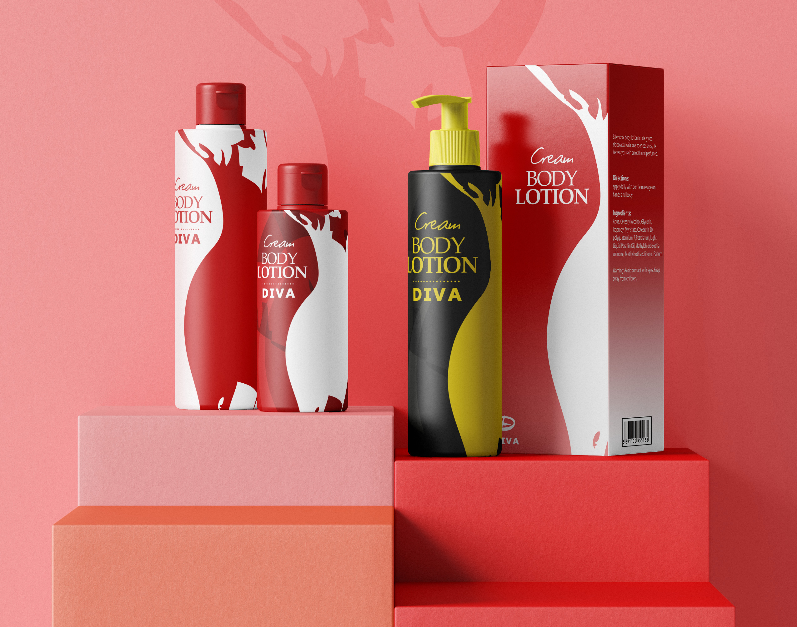 Packaging design for a body lotion product.