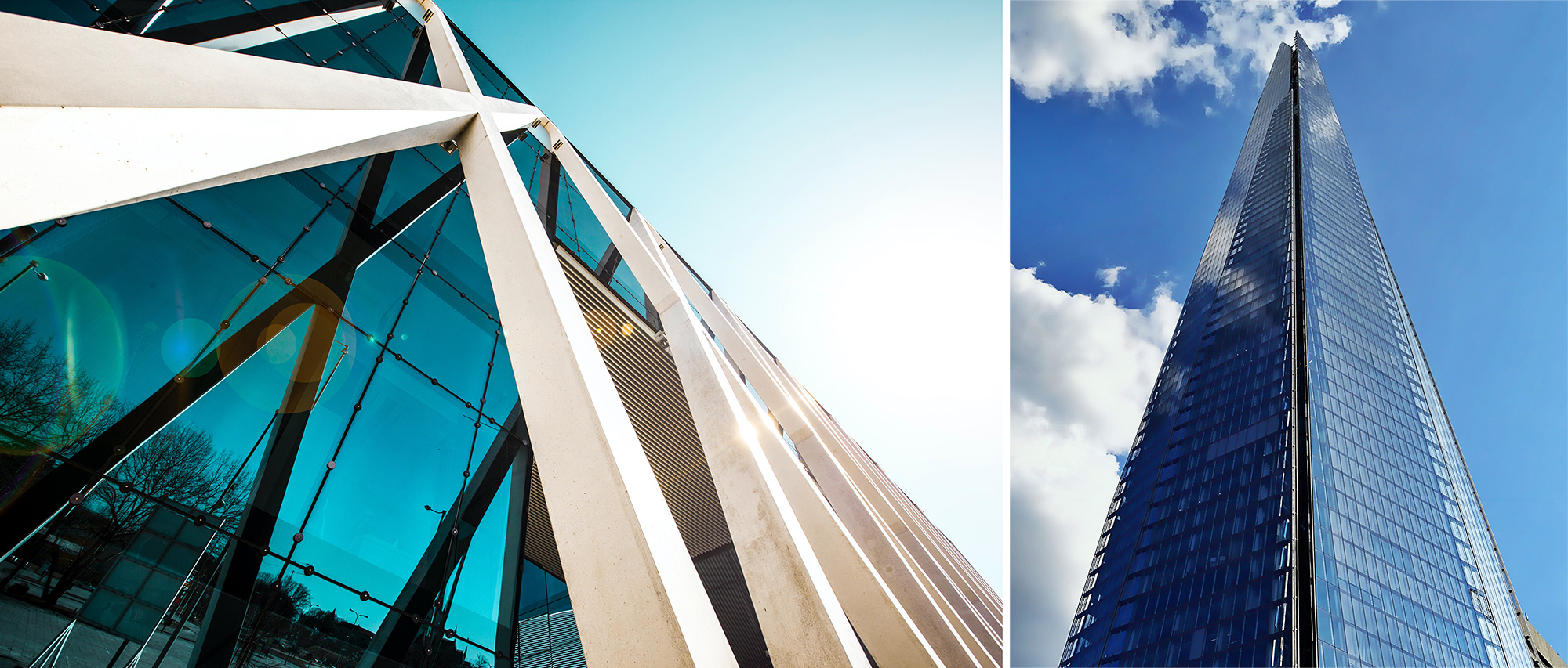 Two photos for a modern building and a skyscraper.